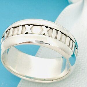 Size 8.5 Tiffany Wide Atlas Roman Numerals Mens Unisex Ring in Sterling Silver